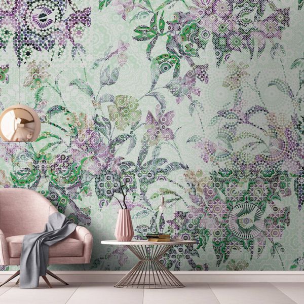 Mosaic Leaves Mural - Mint