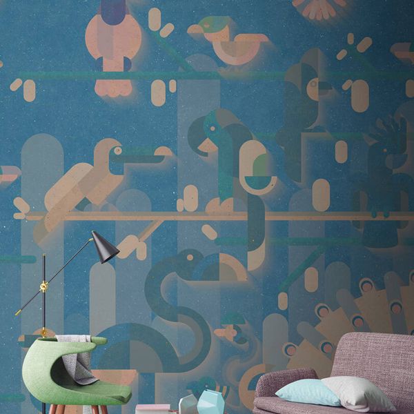 Flamingo Mural - Blue